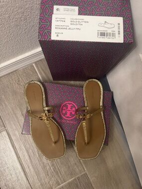 Tory Burch Gold Glitter Roxanne Jelly Thong Sandals